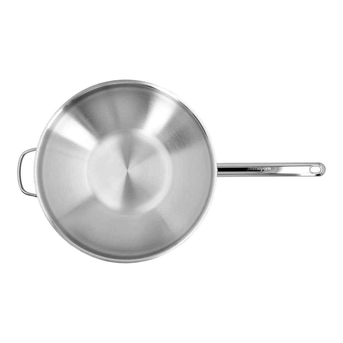 36cm Wok med flat bunn, ekstra håndtak, 6,0l, 18/10 rustfrit stål - DEMEYERE APOLLO 7 - WOK - Me & Max AS
