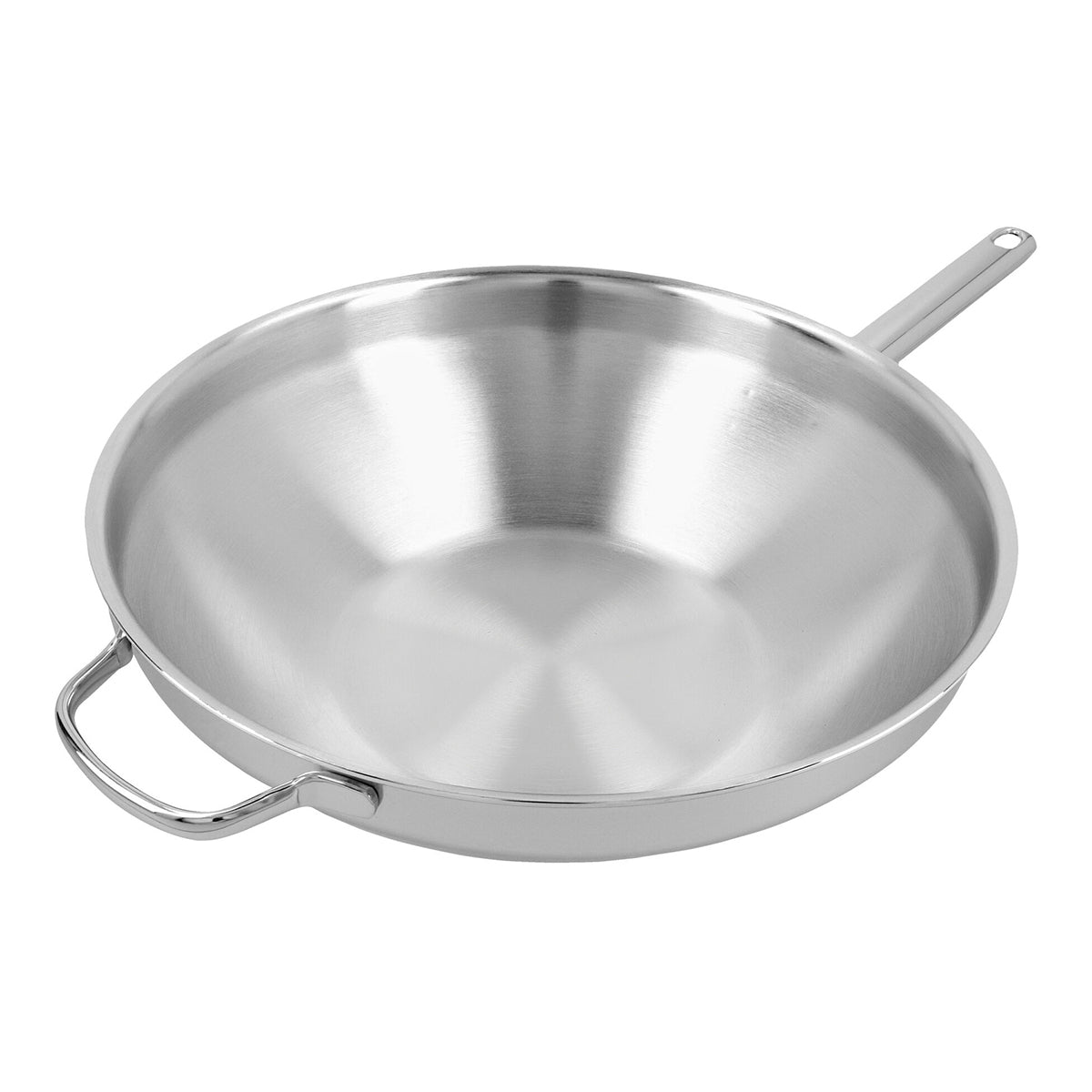 36cm Wok med flat bunn, ekstra håndtak, 6,0l, 18/10 rustfrit stål - DEMEYERE APOLLO 7 - WOK - Me & Max AS