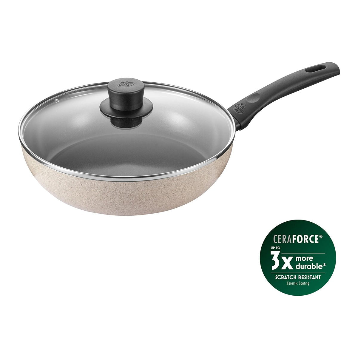 Traktørpanne med lokk, 28cm, aluminium, CERAFORCE Black non - stick - belegg - BALLARINI LEDRO - STEKEPANNE - Me & Max AS