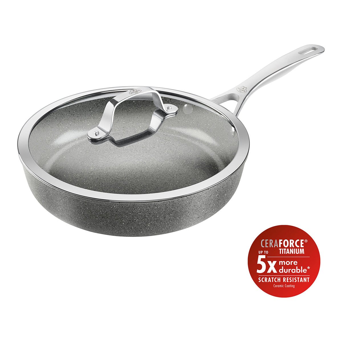 Traktørpanne med lokk, 28cm, aluminium, titanforsterket keramisk non - stick - belegg - BALLARINI SALINA CERAMIC - STEKEPANNE - Me & Max AS
