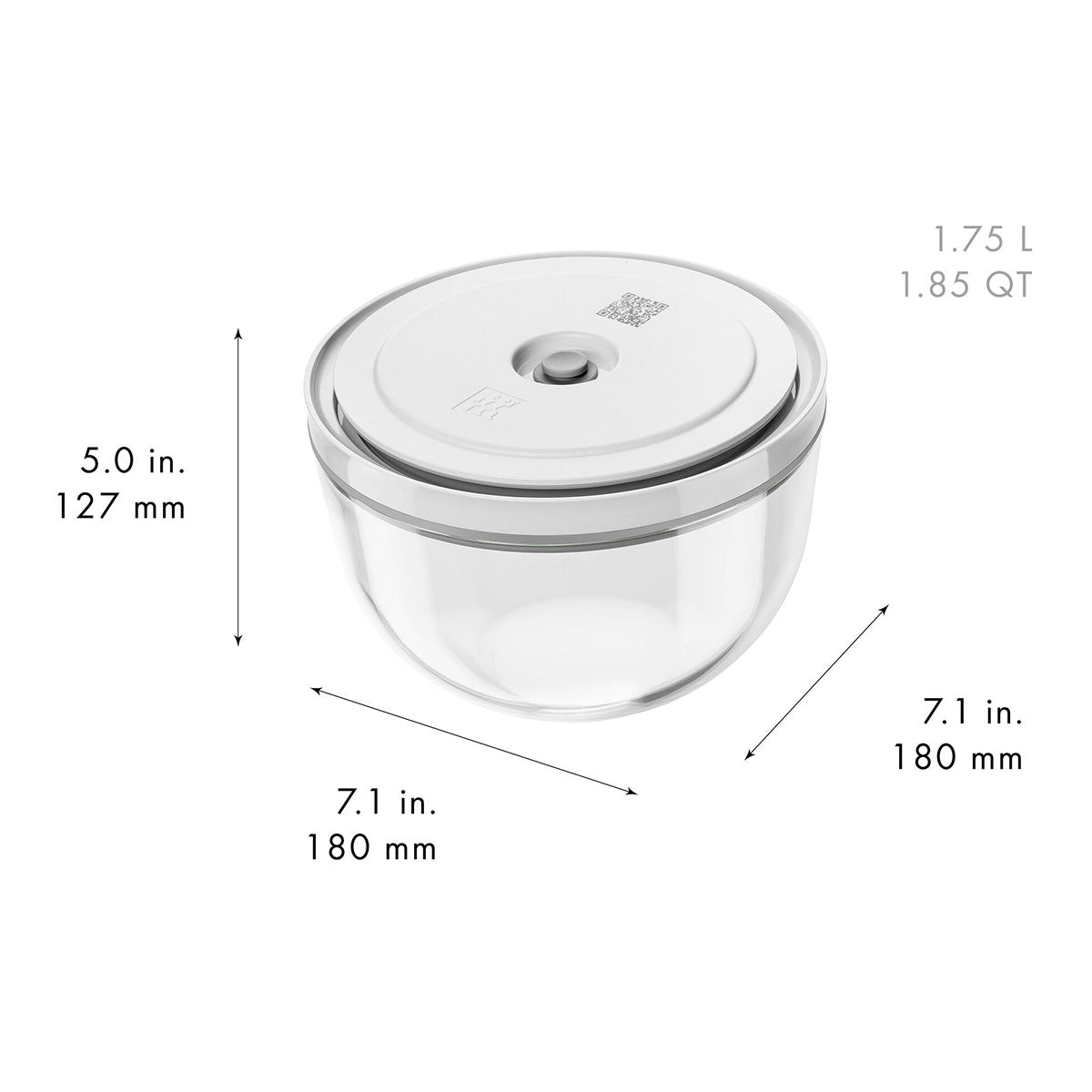 Vakuumskålsett med vakuumlokk S/M/L / 6 - deler, Glass, Hvit - ZWILLING FRESH - VAKUUM - Me & Max AS
