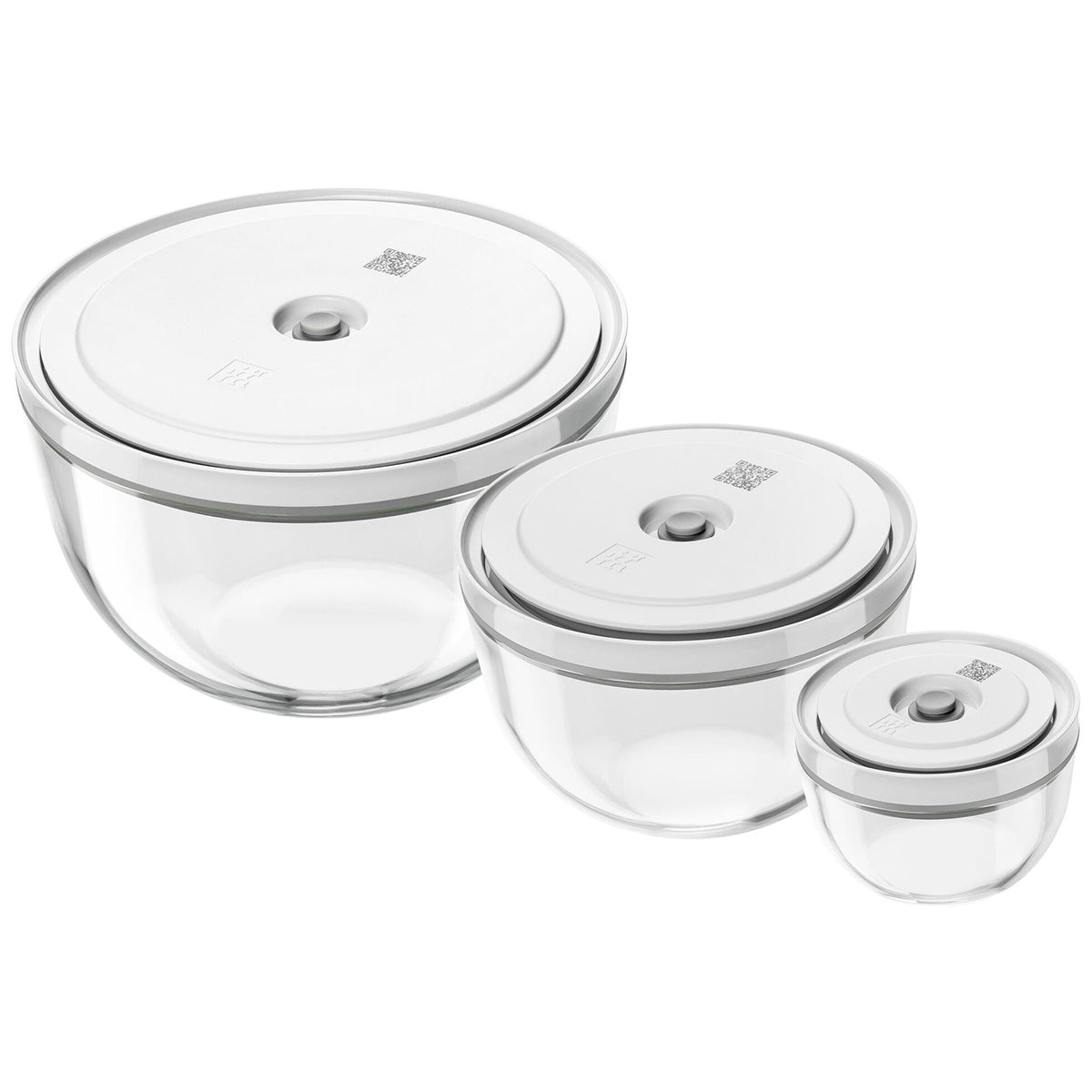 Vakuumskålsett med vakuumlokk S/M/L / 6 - deler, Glass, Hvit - ZWILLING FRESH - VAKUUM - Me & Max AS
