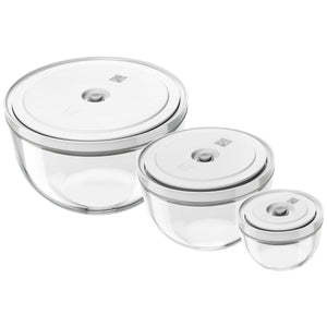 Vakuumskålsett med vakuumlokk S/M/L / 6 - deler, Glass, Hvit - ZWILLING FRESH - VAKUUM - Me & Max AS