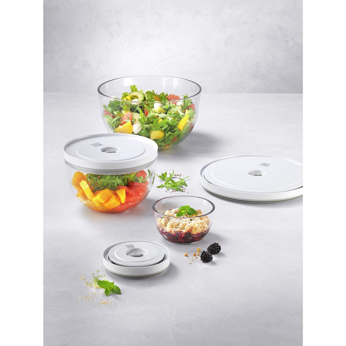 Vakuumskålsett med vakuumlokk S/M/L / 6 - deler, Glass, Hvit - ZWILLING FRESH - VAKUUM - Me & Max AS