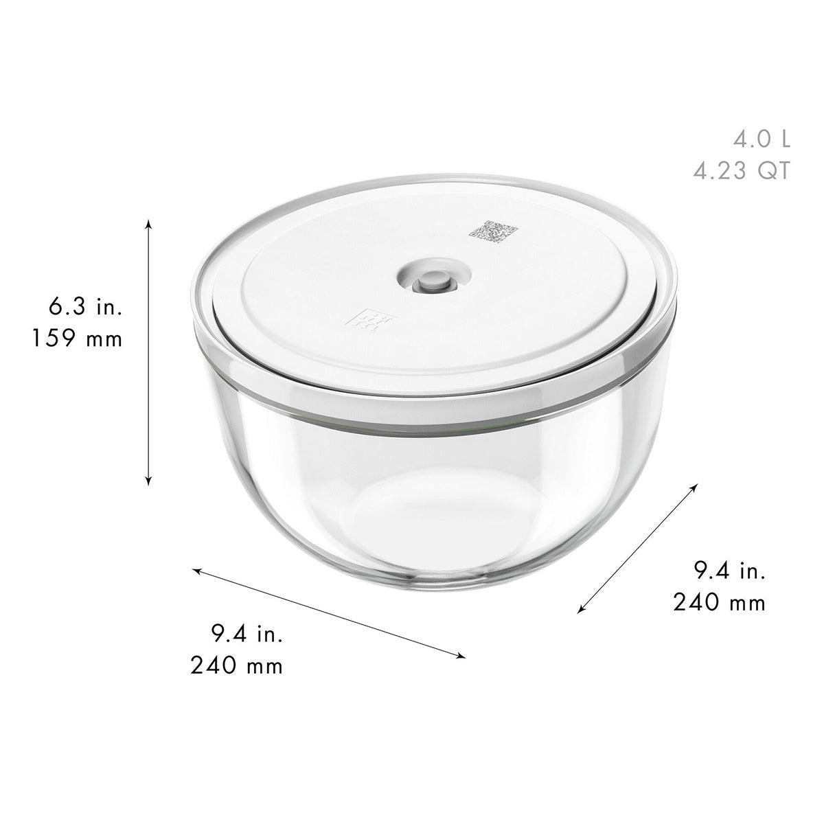 Vakuumskålsett med vakuumlokk S/M/L / 6 - deler, Glass, Hvit - ZWILLING FRESH - VAKUUM - Me & Max AS