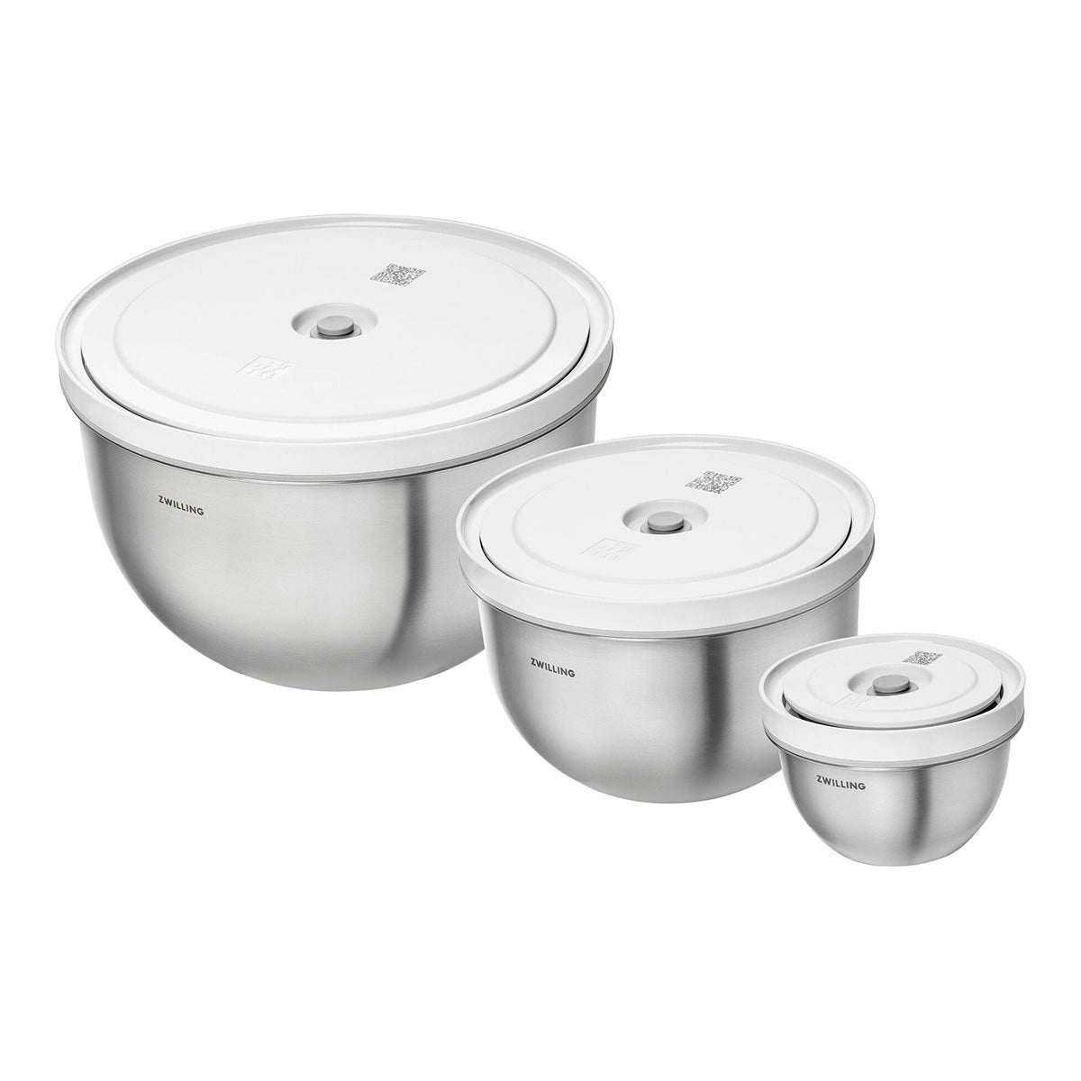 Vakuumskålsett med vakuumlokk S/M/L / 6 - deler, Rustfritt stål, Sølv - ZWILLING FRESH - VAKUUM - Me & Max AS